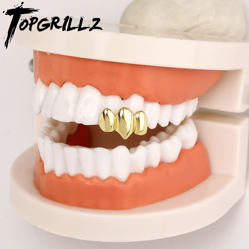 Streetwear Brand Hats - TOPGRILLZ ฮิปฮอปเคลือบเงาฟันกริลล์ซ์ฟันแหลมพังก์ 3 ฟันสำหรับผู้หญิงผู้ชายเครื่องประดับฮาโลวีนคอสเพลย์ของขวัญกริลล์ทันตกรรม
