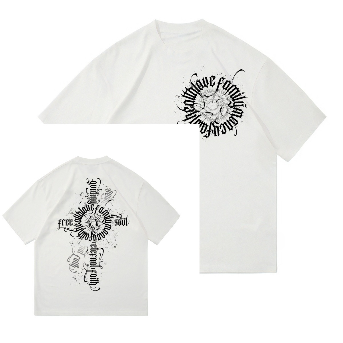 Streetwear Brand Font - แบรนด์สตรีทแวร์ใหม่ เสื้อยืดลายตัวอักษรครอส สไตล์ฮิปฮอป อเมริกันเวสต์โคสต์ ลายมืออธิษฐาน สำหรับสตรีทแดนซ์