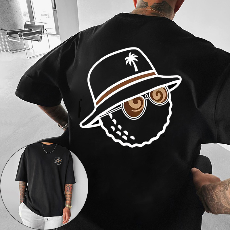 Brand Of Streetwear - เสื้อยืดกราฟิกสุดเทรนดี้แบบยูนิเซ็กซ์พร้อมลายพิมพ์หมวกบักเก็ตและแว่นกันแดด เหมาะสำหรับเสื้อยืดสตรีทแวร์ในฤดูร้อนจากแบรนด์สุดฮิต