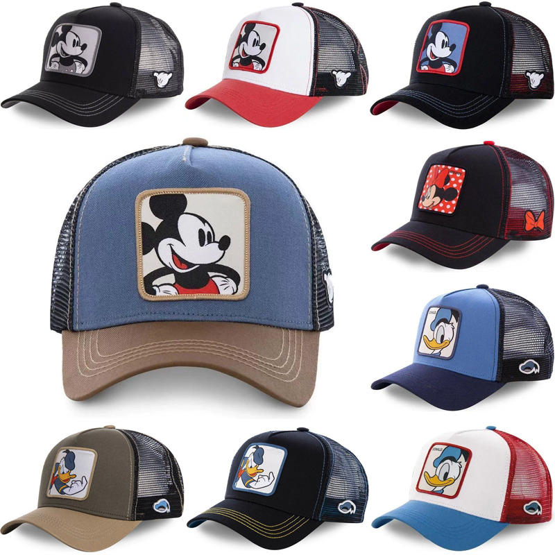 Streetwear Brand Hats - หมวกแก๊ปมิกกี้เมาส์น่ารัก ตาข่ายด้านหลัง ปรับขนาดได้ ลายการ์ตูนโดนัลด์ดั๊ก สไตล์ฮิปฮอป ป้องกันแสงแดด