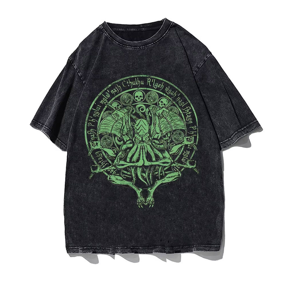 Streetwear Brand England - เสื้อยืดลายคธูลูสีเขียว ไซส์ใหญ่และสูง แฟชั่นสตรีทแวร์สไตล์อังกฤษ เสื้อยืดผู้ชาย เสื้อผ้าแบรนด์ผู้ชาย