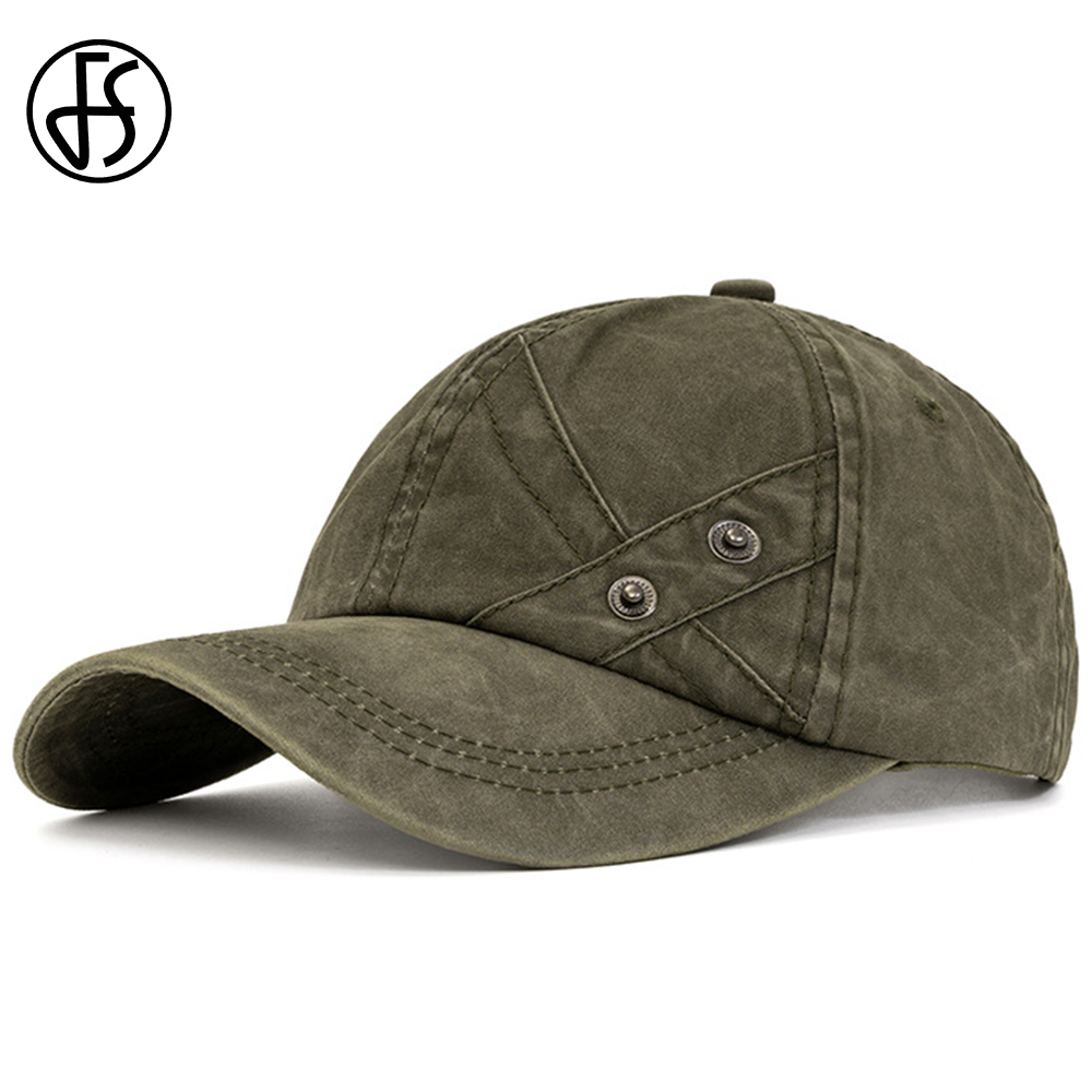 Cap Streetwear Brand - หมวกเบสบอลสีเขียวทหารสำหรับผู้ชาย แบรนด์ FS สีพื้น หมวกผู้หญิง สไตล์สตรีทแวร์
