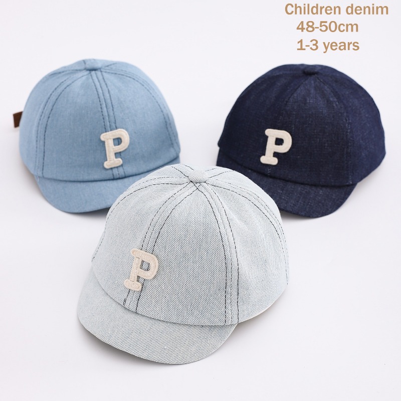 Streetwear Brand Hats - หมวกเบสบอลเดนิมเด็ก 48-50 ซม. ผ้าฝ้ายซักแล้ว หมวกลำลองสำหรับเด็กชายและเด็กหญิง หมวกวินเทจติดตัวอักษร