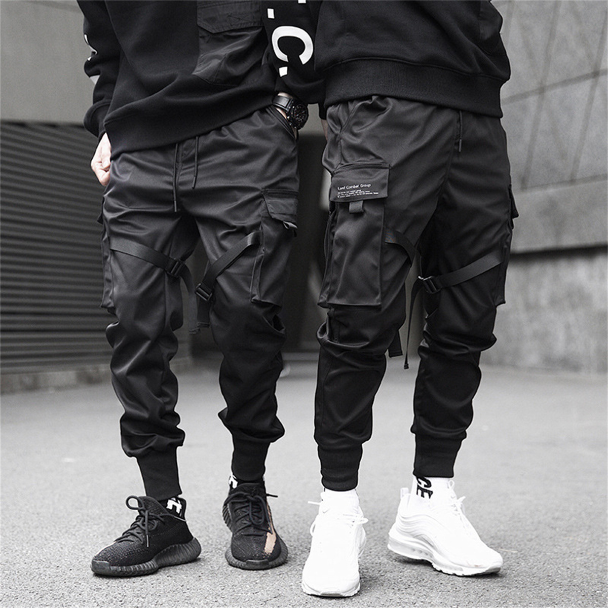 Brand Of Streetwear - กางเกงคาร์โก้ฮิปฮอปสีดำสำหรับผู้ชายกางเกงแฟชั่นแนวสตรีทแวร์สไตล์เกาหลีทรงหลวมแฟชั่น celana Panjang Brand อเนกประสงค์สำหรับฤดูร้อน