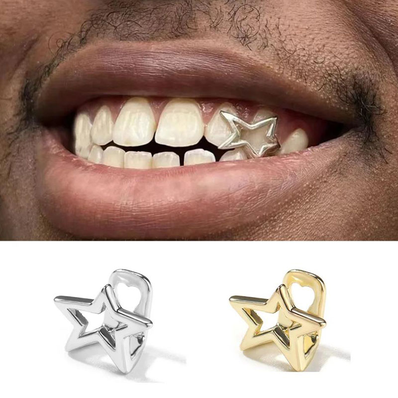 Streetwear Brand Hats - ฮาโลวีนไม่สม่ําเสมอ Hollow Pentagram Star ฟัน Grillz