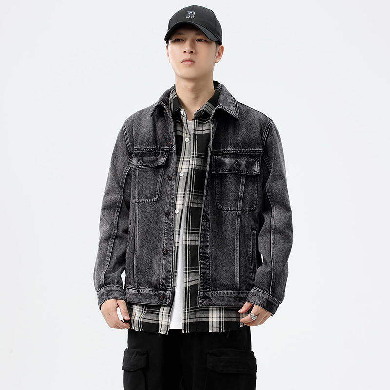 Brand Of Streetwear - เสื้อแจ็คเก็ตยีนส์ทรงหลวมสไตล์สตรีทแวร์สีเทาสำหรับผู้ชาย คอลเลคชั่นฤดูใบไม้ร่วง/ฤดูหนาว 2026 แบรนด์อเมริกัน ไซส์ใหญ่พิเศษ 5XL