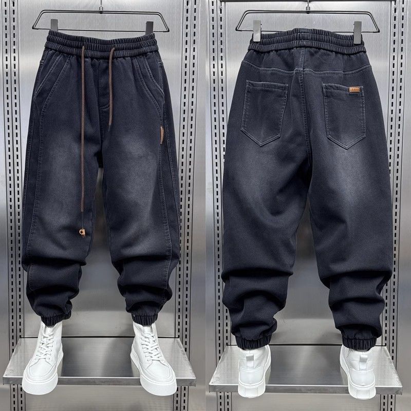 Streetwear Brand Joggers - กางเกงยีนส์แบรนด์ดังสำหรับผู้ชาย รุ่นวอช ทรงจ็อกเกอร์ แฟชั่นฤดูใบไม้ผลิ/ฤดูร้อน ทรงหลวม สไตล์เท่ๆ