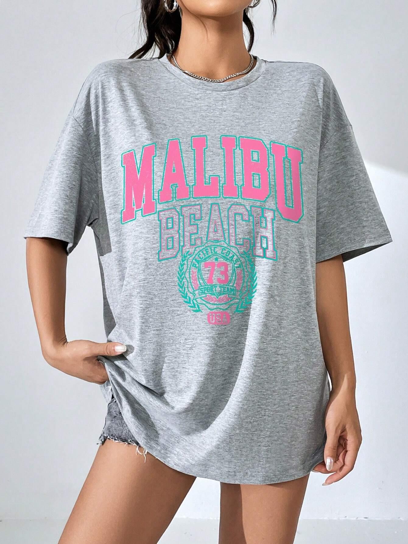 Malibu Beach Letter พิมพ์ผู้หญ - Streetwear Brand Shirts บทวิจารณ์และราคา