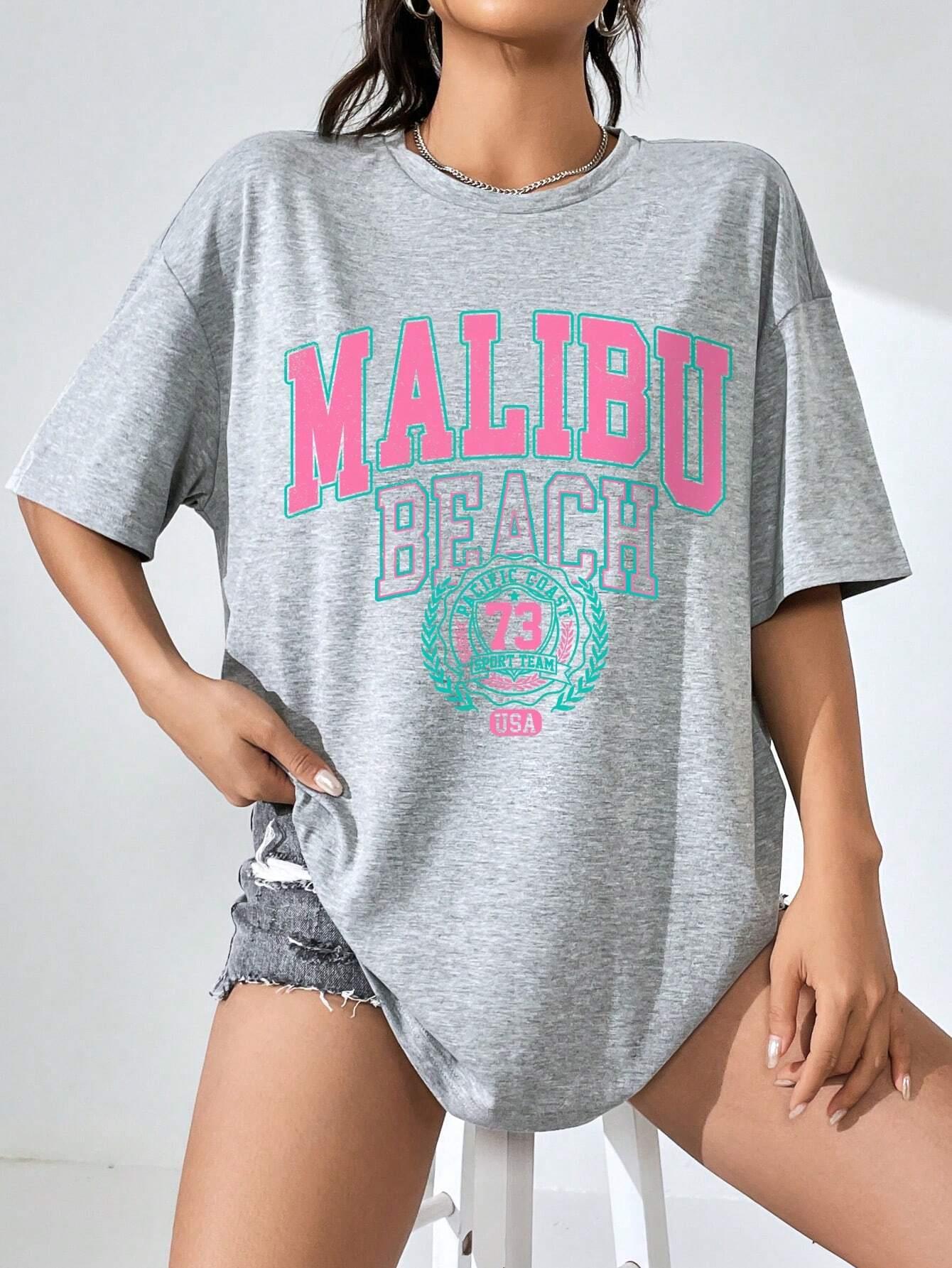 Malibu Beach Letter พิมพ์ผู้หญ - Streetwear Brand Shirts บทวิจารณ์และราคา
