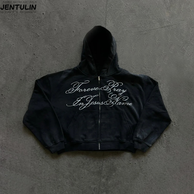 เสื้อฮู้ดซิปหลวมสไตล์เรโทรพิมพ - Streetwear Brand Aesthetic บทวิจารณ์และราคา